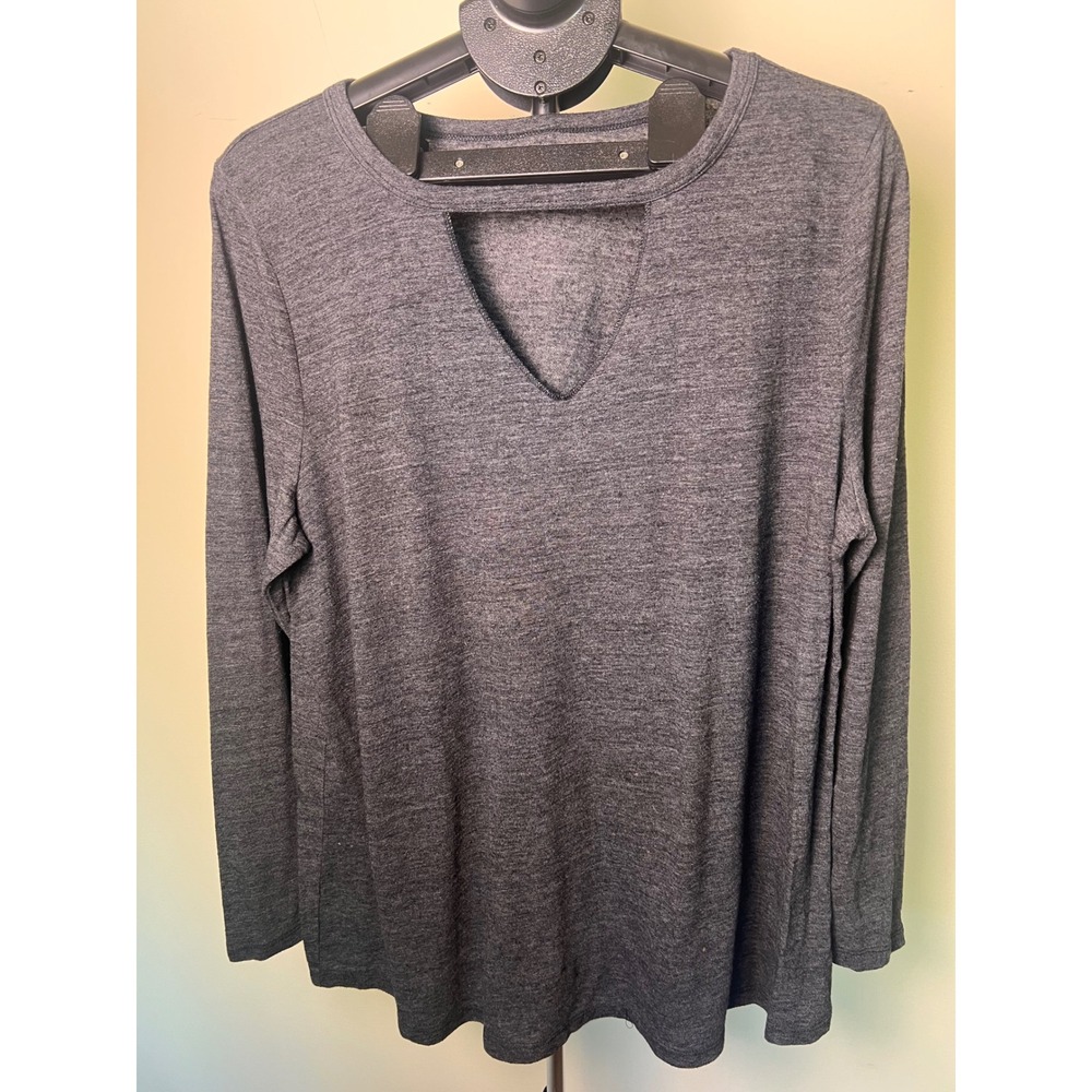 Lane Bryant Top Women 18/20 Gray Excellent V-Neck Cutout Long Sleeve Casual Tee